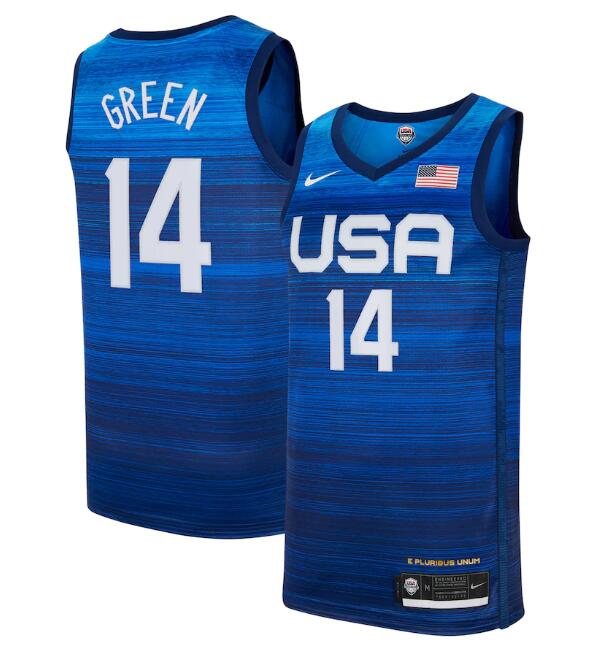 Men's USA Basketball #14 Draymond Green 2021 Blue Tokyo Olympics Stitched Away Jersey